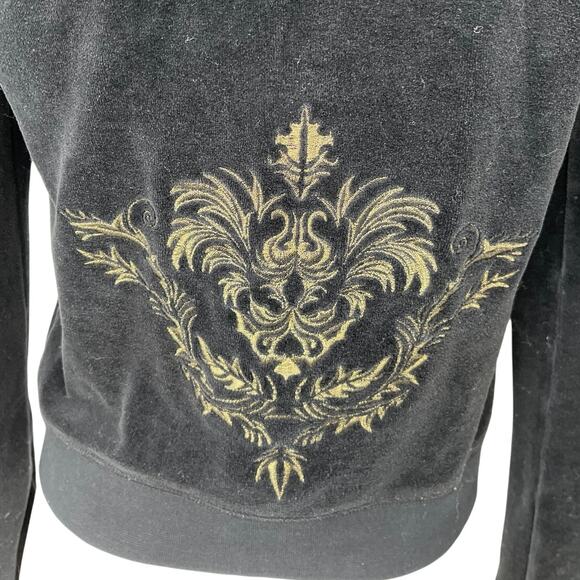 Mango Black Embroidered Velvet Velour Track Suit Sweatshirt Sweater Hoodie Top S - Picture 4 of 6
